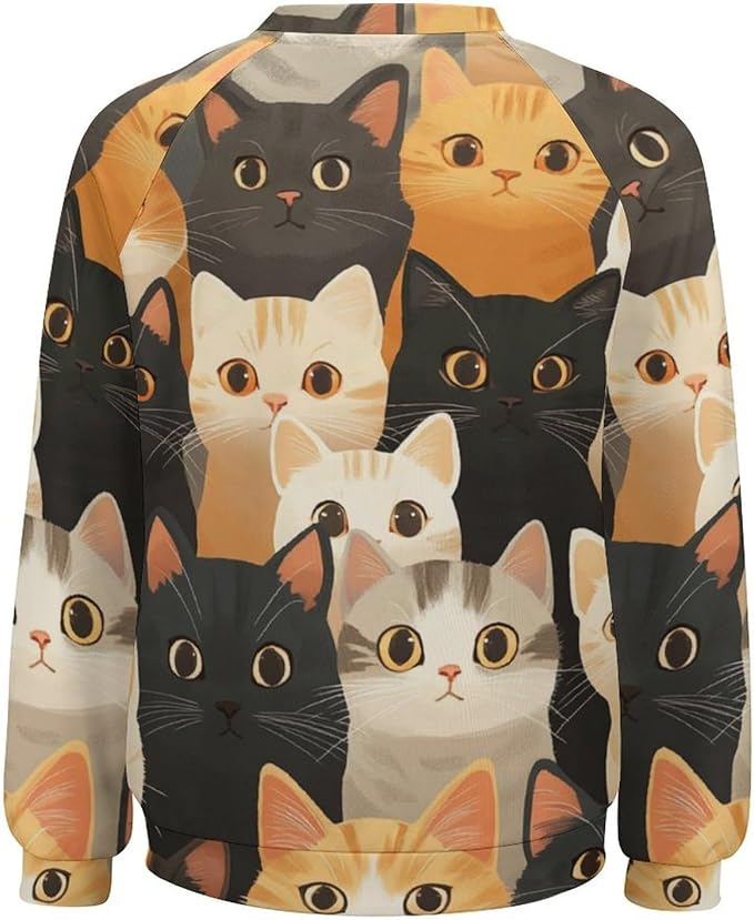 Fall Sweaters for Women 2024 Cat Print Long Sleeve Casual Crewneck Warm Fall Pullover Comfy Fashion Sweatshirts