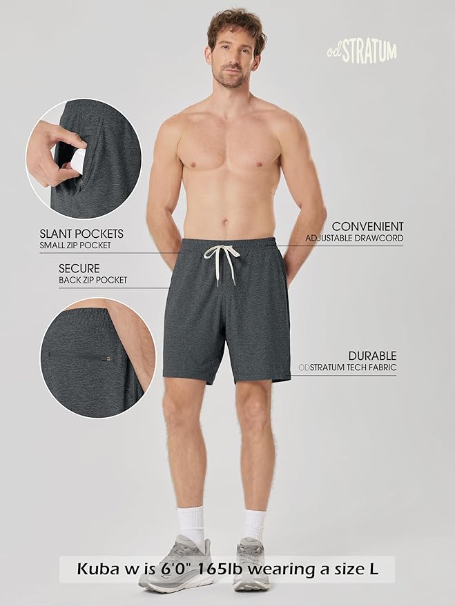 ODODOS Men's Performance Shorts 7" – Ultra Soft odSTRATUM Tech Everyday Shorts with Adjustable Waist and Secure Pockets