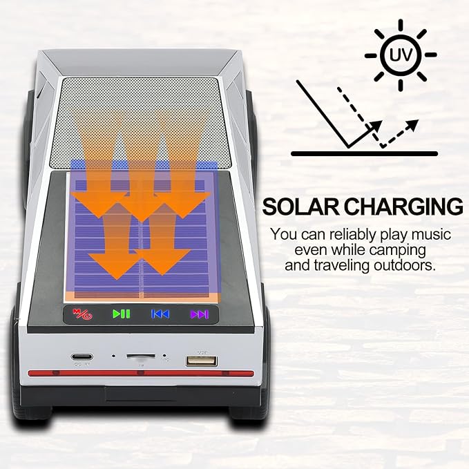 Solar-Powered car-Shaped Bluetooth Speaker, Portable Wireless Stereo, high-Definition Sound Quality, TWS Dual-Ear Pairing, Truck-Shaped Speaker, Suitable for Home, Office and Gift (Silver)