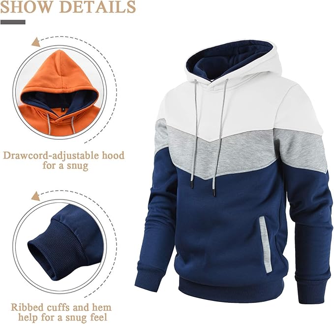 Gesean Men's Novelty Color Block Pullover Fleece Hoodie Long Sleeve Casual Sweatshirt with Pocket