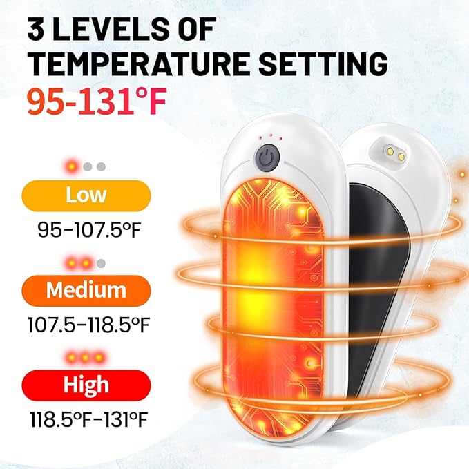 2 Pack Hand Warmers Rechargeable with Charging Case, Electric Portable Hot Hands Hand Warmers, Pocket-Sized Double Sides Heater, Winter/Outdoor/Indoor for Men Women