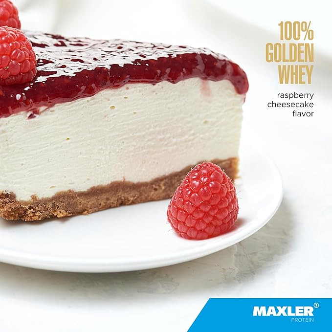 Maxler 100% Golden Whey Protein - 24g of Protein per Serving - Whey Protein Powder for Pre Post Workout - Fast-Absorbing Whey Concentrate, Isolate & Hydrolysate Blend - Raspberry Cheesecake 2 lb