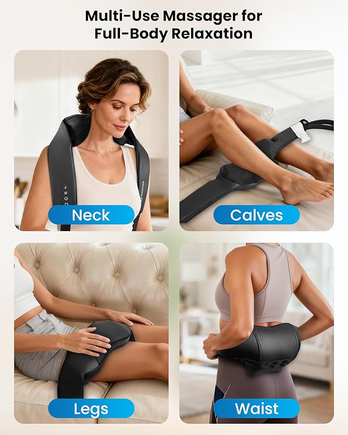 COMFIER Shiatsu Neck Massager with Heat, Cordless Neck and Shoulder Massager for Pain Relief Deep Tissue, Graphene Heating, 4D Kneading Massage Pillow, Gifts for Men/Women -Black