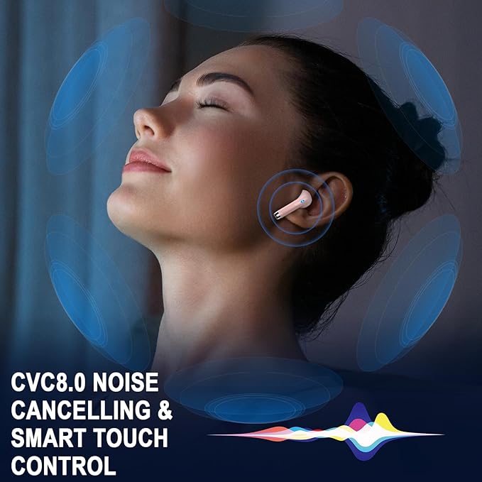 Jxrev Wireless Earbuds, Bluetooth 5.4 Earbuds Stereo Bass, Bluetooth Headphones in Ear Noise Cancelling Mic, USB C Sports Earphones IP7 Waterproof, 40H Playtime Mini Charging Red