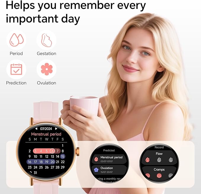 Smart Watches for Women,1.27" HD Fitness Tracker Answer/Make Call, Heart Rate/Sleep/SpO2，Round Smart Watch for iPhone/Samsung/Android,IP68 Waterproof，110+ Sport Mode-Pink(2 Bands)