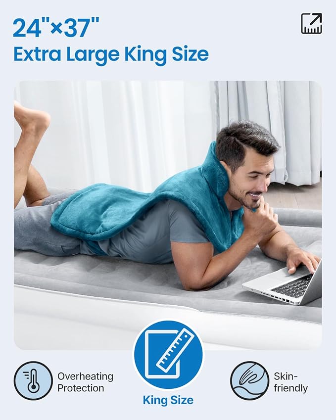 RENPHO King Size Heating Pad for Back, Valentines Day Gifts for Her Him, Birthday Gifts for Men Dad, FSA Eligible, XL Large Electric Heat Pad for Neck and Shoulder, ETL Certified, 24"x37", Blue