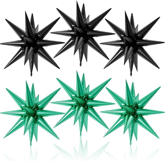 6PCS Star Balloons, 22Inch Large Black Green Star Balloon Explosion Foil Balloons Cone Spike Balloon for Birthday Graduation Wedding Anniversary Party Backdrops Decorations