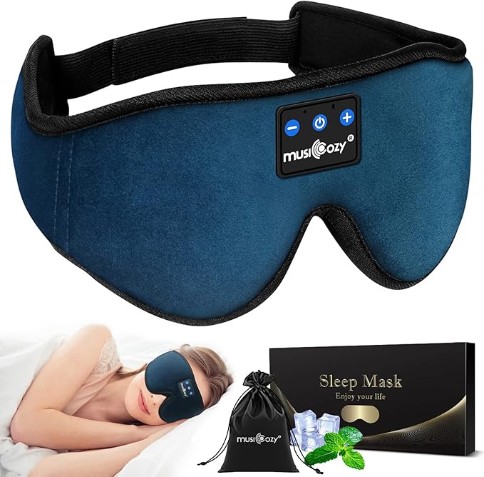 MUSICOZY Sleep Headphones, Bluetooth 5.4 Sleep Mask Headband Headphones Sleeping Eye Mask, Wireless Music Earbuds Earphones with HD Ultra-Thin Stereo Speakers for Side Sleepers Men Women