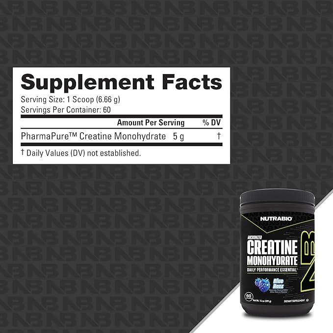 NutraBio Pure Micronized Creatine Monohydrate Powder Supplement, Blue Razz (300 g) - Supports Bulk Muscle Energy, Recovery, and Strength - HPLC Tested Creatine Powder Supplement for Men and Women