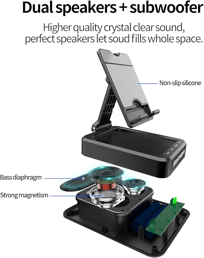 JTEMAN Tablet Stand Adjustable with Bluetooth Speakers,Kitchen Gadgets,Gifts for Women Men,Wireless Bluetooth Speaker Tablet Holder,Desk Mic Charging Sation Compatible with Phones and Tablet