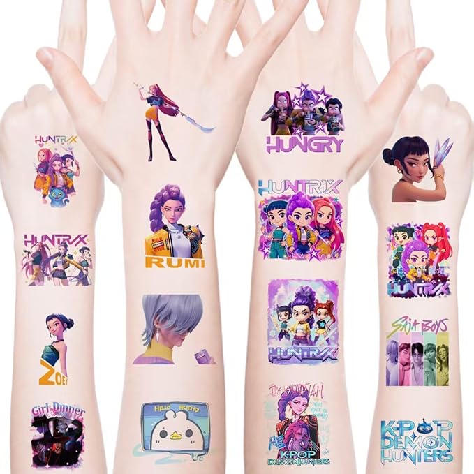 50Pcs Sheets Kpop Demon Temporary Tattoos for Kids, Cartoon Kpop Hunters Birthday Party Favors Gifts for Girl Boys Home Activity Class Prizes Carnival Christmas Rewards