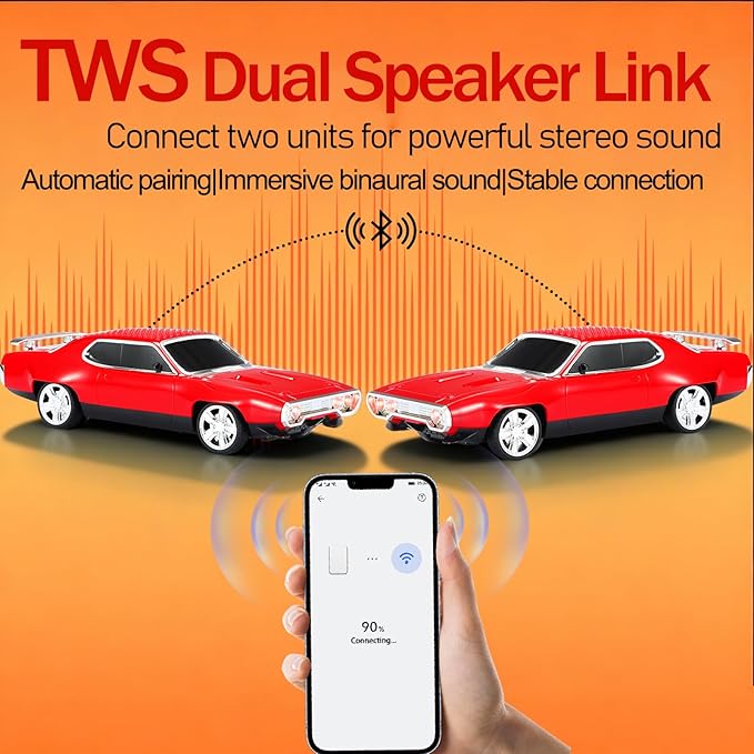 Retro Car Bluetooth Speaker with HD Stereo Sound, TWS Pairing, LED Party Lights, Built-in Microphone, Portable Wireless American Vintage-Style Bluetooth Speaker for Home, Office & Outdoor (Red)