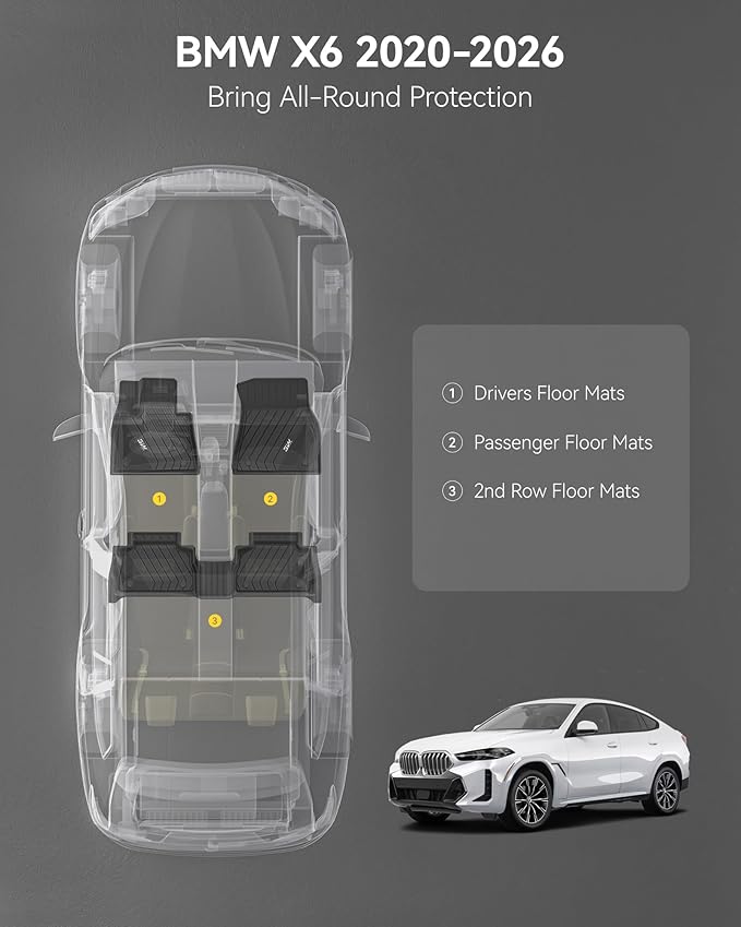 3W BMW X6 Floor Mats Fit for 2020 2021 2022 2023 2024 2025 2026 M/M50i/sDrive40i/xDrive40i G06 All-Weather TPE Floor Liner for BMW X6 1st 2nd Row Full Set Custom Fit Car Liners, Black