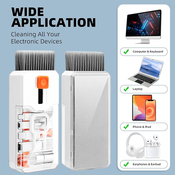 Keyboard Cleaning Kit Laptop Cleaner, 10-in-1 Computer Screen Cleaning Brush Tool, Multi-Function PC Electronic Cleaner Kit Spray for iPad iPhone Pro, Earbuds, Camera Monitor, All-in-one with Patent