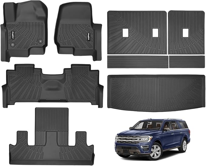 Floor Mats for 2018-2024 Ford Expedition 7 Seats(2 Row Bucket Seat), Trunk Mat and Backrest Mat All Weather TPE Protector for Ford Expedition Accessories