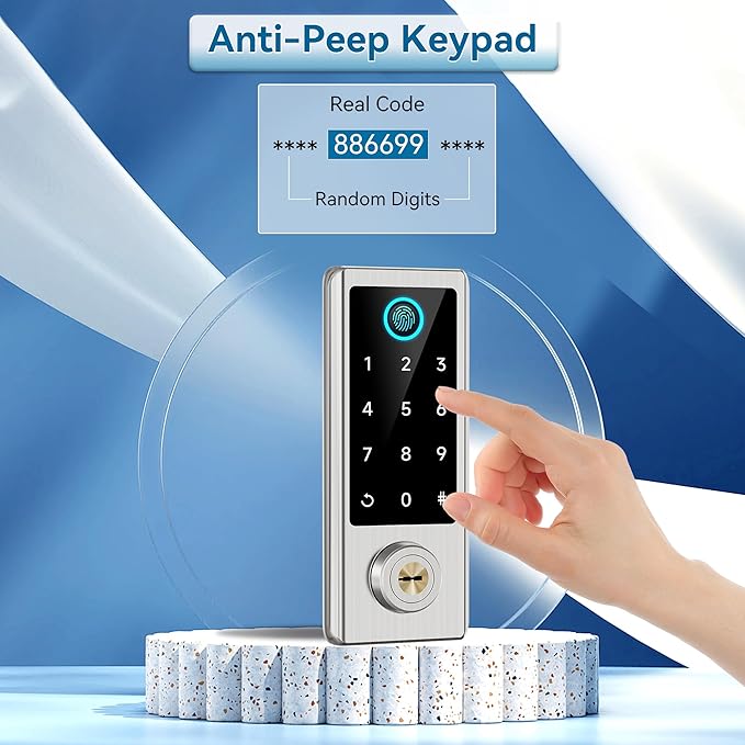 Fingerprint Door Lock with Handle Sets, BEBASIA Keyless Entry Door Lock, Bluetooth Front Door Lock Set, Smart Deadbolt, Electronic Keypad Digital Deadbolt with Handle, Satin Nickel