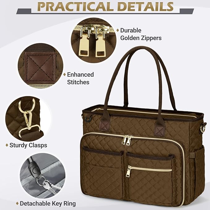 RAINSMORE Teacher Tote Bag 15.6 inch Laptop Bag for Women Work Bags Laptop Tote Nurse Bag Professional Computer Messenger with Insulated Pocket, Laptop Briefcase for Office, College, Nursing, Coffee