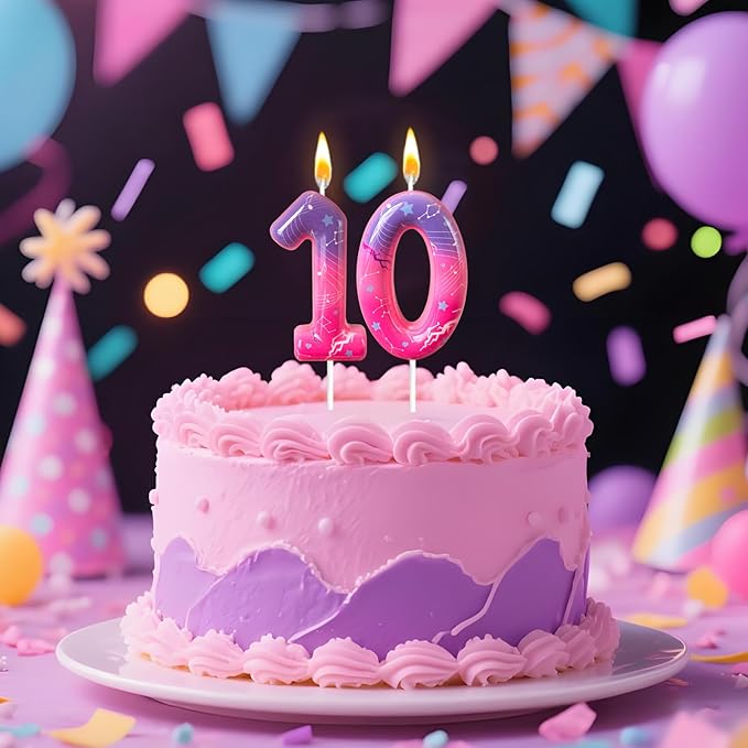 Lurevian K-pop Pink Purple Number Birthday Candle – Trendy Cake Decoration for Themed Parties, Sparkly Gradient Cake Topper for Girls Birthday Party Decoration for Teens（Number 1）