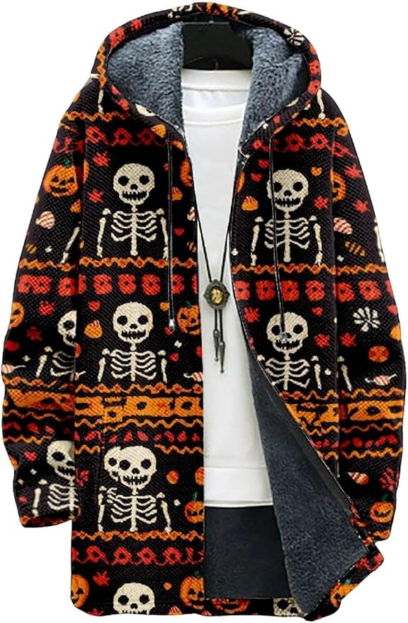 2025 Men's Ethnic Pattern Hooded Jacket Long Cardigan Hoodies Full Zip Vintage Knitted Zipper Coat with Pocket