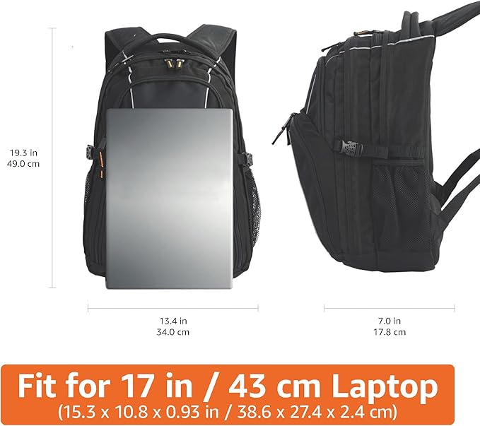 Amazon Basics Laptop Backpack Fits Up to 17-Inch Laptops, Black