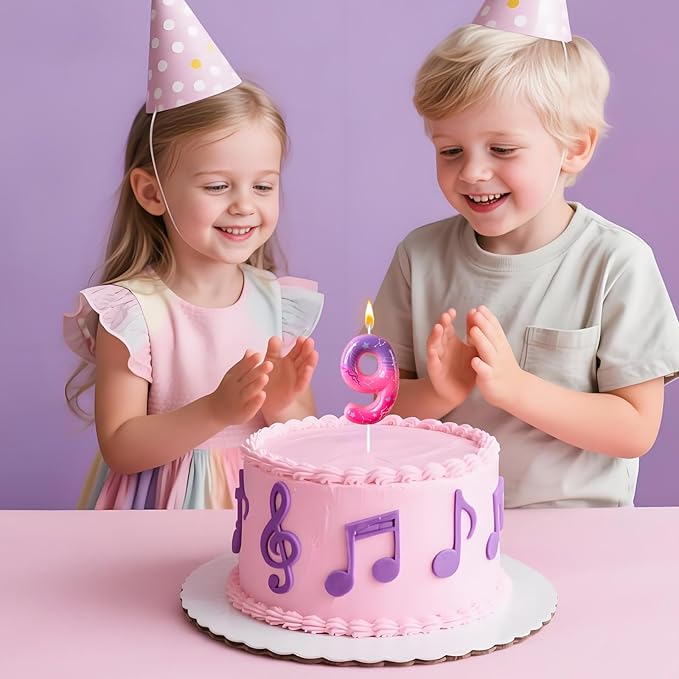 Lurevian K-pop Pink Purple Number Birthday Candle – Trendy Cake Decoration for Themed Parties, Sparkly Gradient Cake Topper for Girls Birthday Party Decoration for Teens（Number 9）