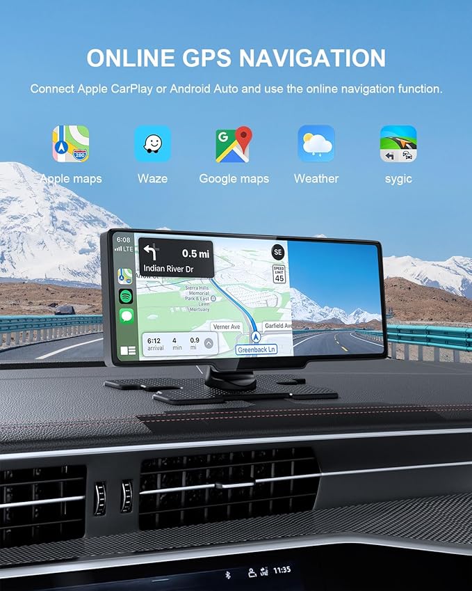 HK3 Carplay Screen for Car, 10.26’’ Wireless Apple Car Play & Android Auto Touch Screen, 4K Dash Cam, 1080P Backup Camera, Car Stereo, GPS Navigation/Mirror Link/Bluetooth/Voice Control, Plug and Play