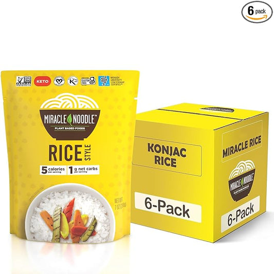 Miracle Noodle Ready to Eat Rice, 7 Oz (Pack of 6), Plant Based Shirataki Konjac Rice, 5 Calories, 1g Net Carbs Per Serving, Keto, Gluten-Free