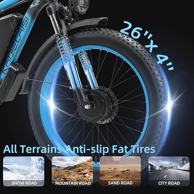 Electric Bike for Adults，AWD Ebike Dual Motor 4000W Peak, 26'' Fat Tire Ebikes with 48V 23AH Battery Hydraulic Disc Brake Electric Bicycle, 21 Speed Mountain Bikes.