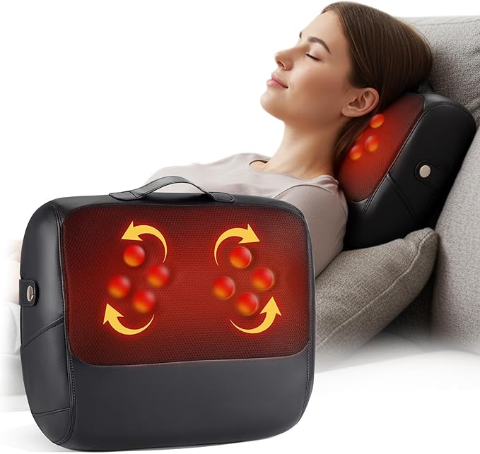 KNQZE 3-in-1 Shiatsu Back Massager with Heat & Support - 4D Deep Tissue Kneading for Neck, Shoulder, Lower Back | Dual-Side Heating Massage Pillow for Home, Office, Car | FSA Gift for Women, Men