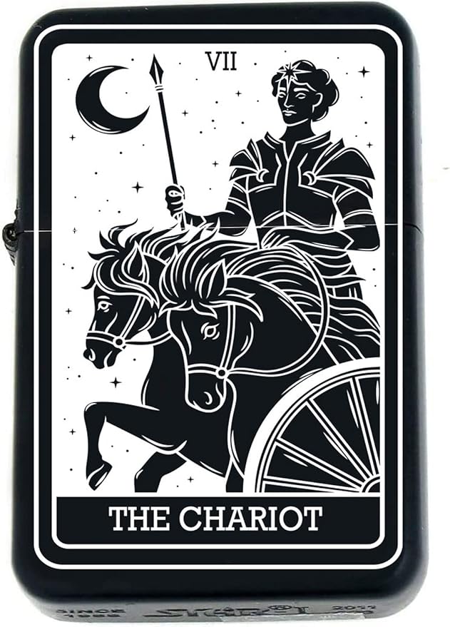 Custom Tarot Card - 24 Major Arcana Cards Available Laser Engraved Unique Collectible s Infinity Black Matt Windproof Lighters! (The-Chariot) - Christmas, Halloween & Valentines Day Gift