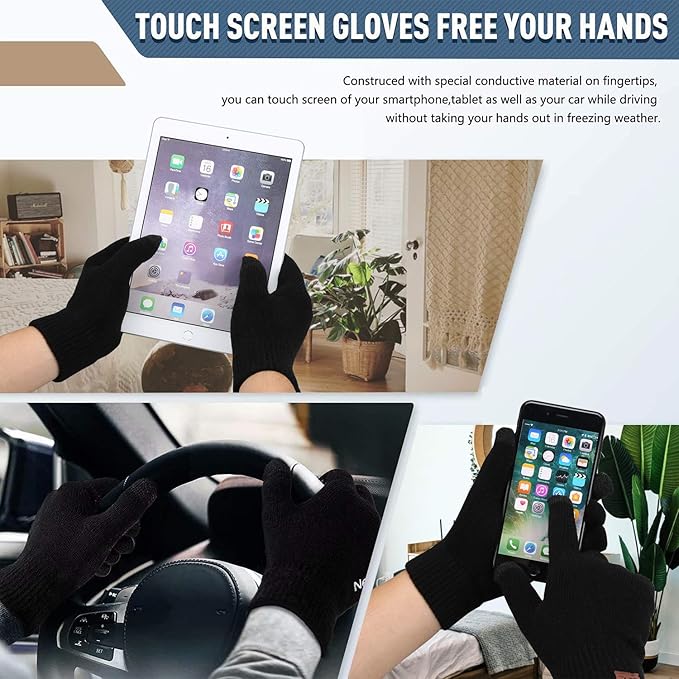 Winter Beanie Hat Scarf Touchscreen Gloves Set for Men and Women, Beanie Gloves Neck Warmer Set with Warm Knit Fleece Lined