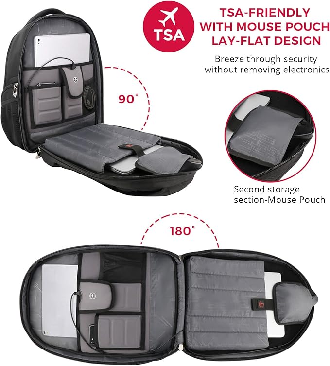 Swissdigital Design TSA Laptop Backpack Men's USB Charging Port Large Capacity Business Travel Backpack Black| With Apple Find My Network Black/Red | J16BTFB-41