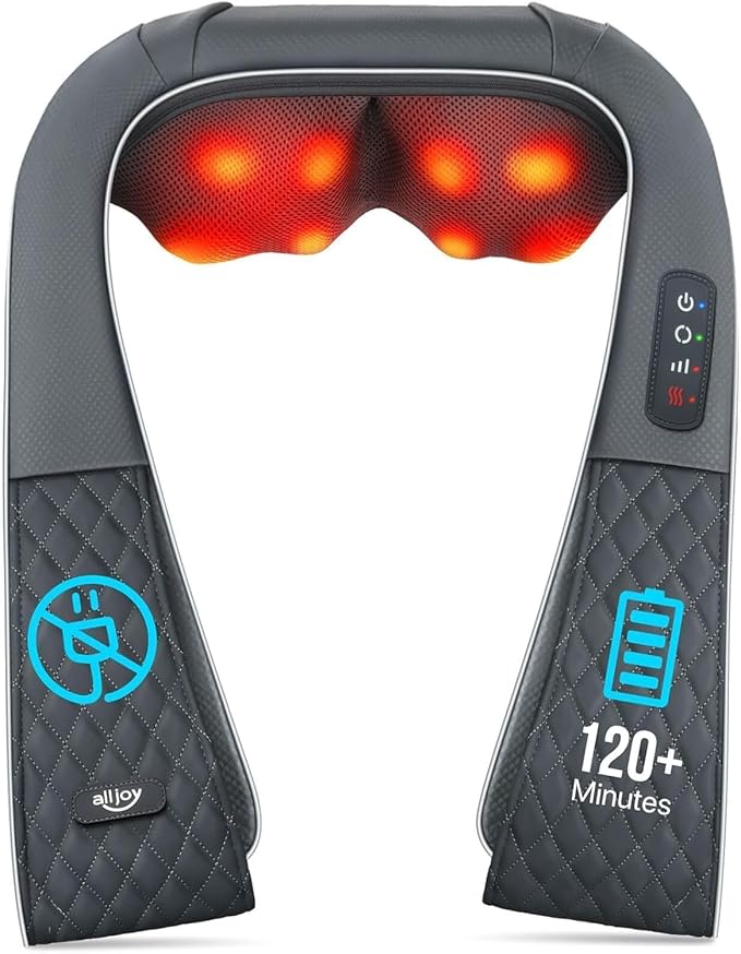 Cordless Shiatsu Neck Massager with Heat – Rechargeable Massager for Neck and Shoulder Pain with 8 Deep Kneading Nodes, Back Massager for Home Office Outdoor - Christmas Gifts for Mom Dad Men Women