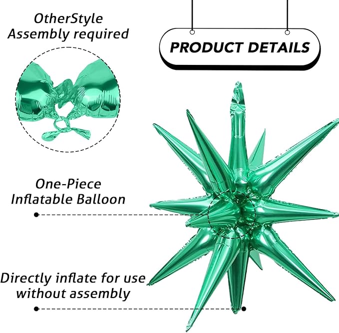 6PCS Star Balloons, 22Inch Large Black Green Star Balloon Explosion Foil Balloons Cone Spike Balloon for Birthday Graduation Wedding Anniversary Party Backdrops Decorations