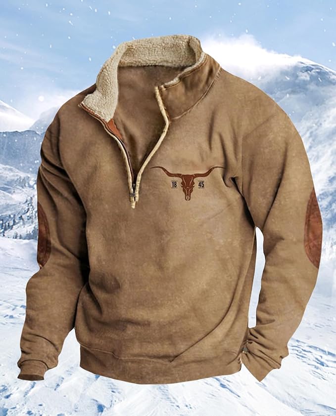 Western Sweatshirts for Men Aztec Retro Pullover Quarter Zip Sweatshirt Mens Stitching Color Fleece Sweatshirt