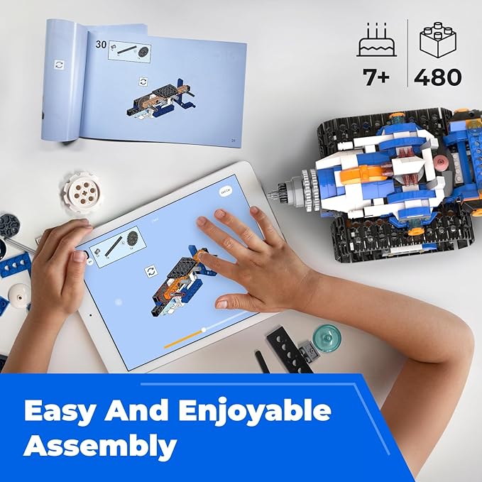 Robot J Creative Building Kit With Storage Box, 6-in-1 Programmable App Remote Control Tank STEM Learning Toy, Educational Coding Gifts for 7-12 Years Old Kids