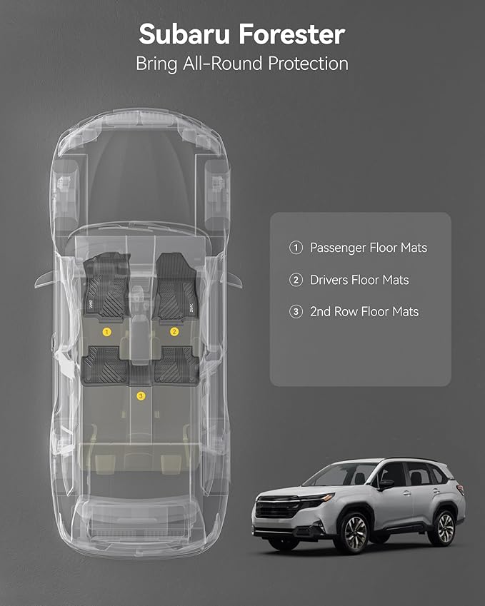 3W Floor Mats Custom Fit for Subaru Forester 2025 2026 (Not Fit Hybrid & Wilderness), TPE All Weather Floor Liner for Forester 1st & 2nd Row Full Set Car Mats Forester Accessories