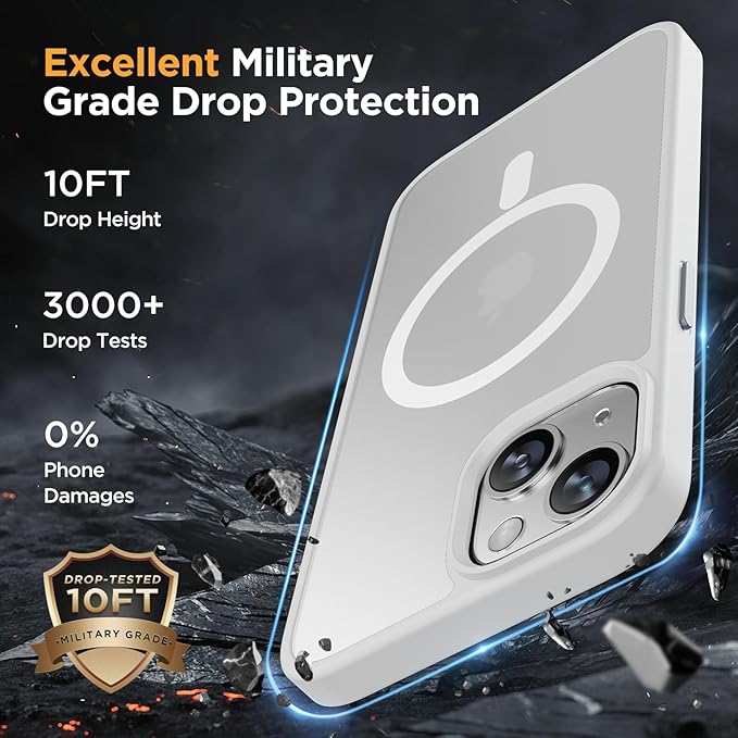 Miracase Magnetic for iPhone 14 Case 6.1 inch (Compatible with MagSafe)（with 2X Screen Protectors） Military-Grade Protection, Anti-Fingerprint Translucent Matte Phone Case Cover, White