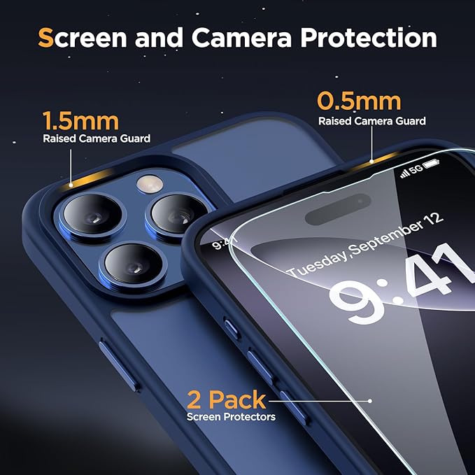 Miracase Magnetic Series for iPhone 16 Pro Case [Compatible with MagSafe] [with 2X Screen Protectors] Military-Grade Protection, Anti-Fingerprint, Slim Phone Case for 16 Pro 6.3 inch - Dark Blue