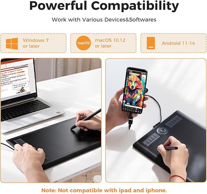 GAOMON M10K Drawing Tablet, 10x6 inch Large Graphics Tablet with Touch Ring, 8192 Levels Battery-Free Stylus, 10 Hot Keys, Art Tablet for Design, Writing, Editing, Work with Mac, Windows, Android