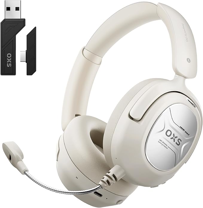OXS Storm A2 Wireless Gaming Headset, Active Noise Cancellation, Over Ear Headphone with Mic, Bluetooth 5.4 & 2.4GHz Low Latency, Dual EQ Modes, 70H Playtime, for PC, Switch, PS4, PS5, Mobile, White