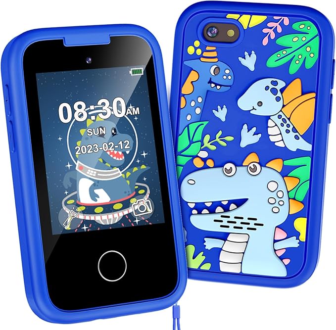 Kids Phone for Boys, Christmas Birthday Gifts for Boy Girl Age 3-10 Kids Toys Cell Phone, 2.8" Touchscreen Toddler Learning Play Toy Phone with Dual Camera, Game, Music Player, 8GB Card Blue