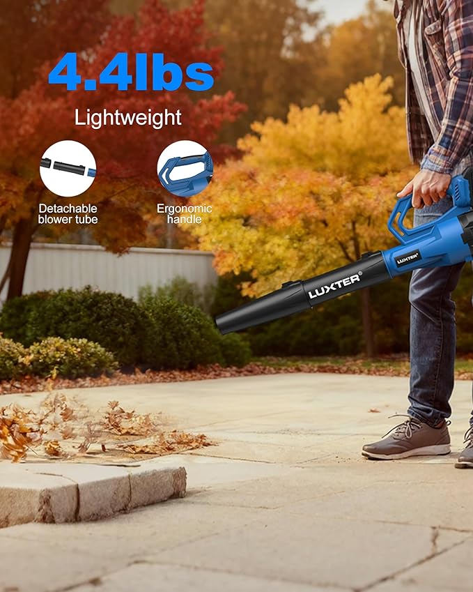 LUXTER Cordless Leaf Blower 320 CFM & 120 MPH 20V Brushless Electric Leaf Blowers 2-Levels Variable Speed with 2 X 4.0Ah Battery and Charger Included Blower for Lawn Care, Yard, Leaves, Dust, Snow