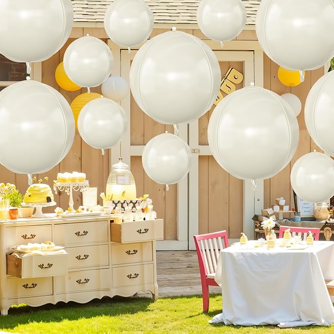 12Pcs Cream White Round Foil Balloons, 22" 10" 4D Helium 4D Mylar Ivory Balloon, Beige Big Foil Balloon Sand White for Birthday Boho Wedding Anniversary Bridal Shower Gender Reveal Party Decorations