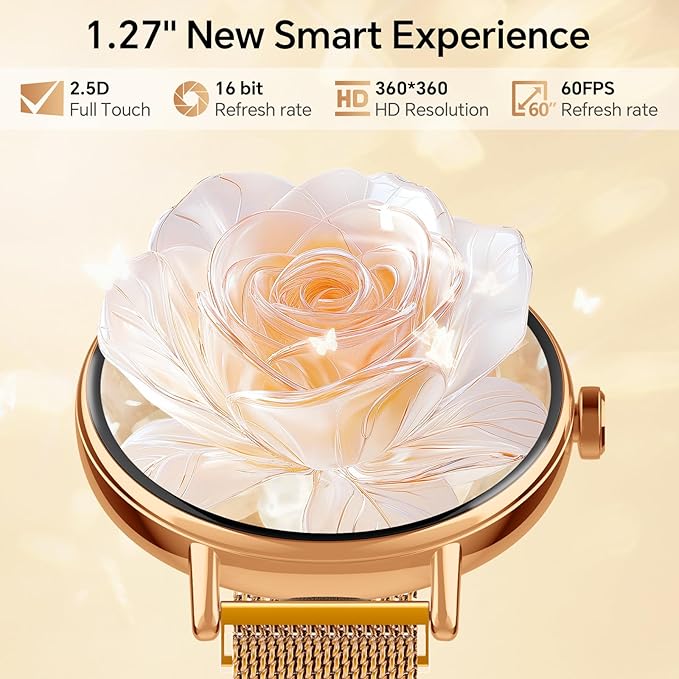 Smart Watches for Women,1.27" HD Fitness Tracker Answer,Make Call,Heart Rate,Sleep,SpO2,Round Smart Watch for iPhone/Samsung/Android,IP68 Waterproof,110+ Sport Mode-Rose Gold