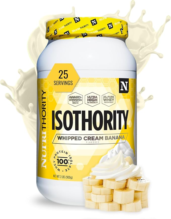 Nutrithority - Isothority Isolated Whey Protein Powder with Ultra-Absorbable Protein and BCAAs to Build Muscle and Accelerate Recovery, Keto Friendly, Low Carbs, Gluten Free (Whipped Cream Banana)