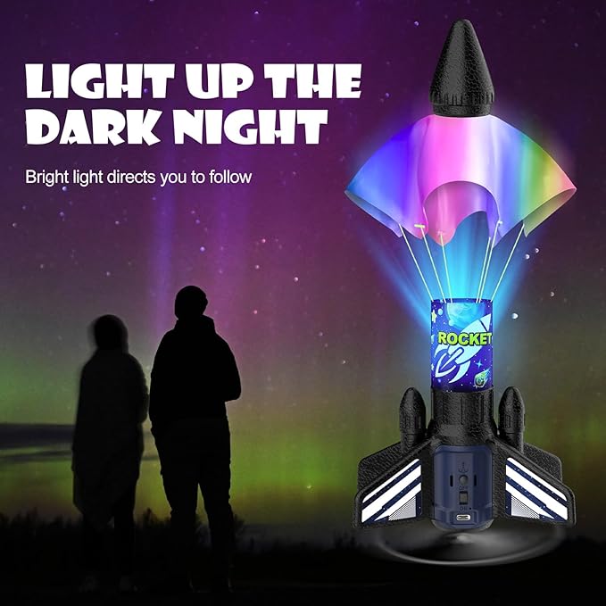 Rocket Launcher for Kids, 200 ft Self Launching Motorized Rocket Toy with LED and Safety Parachute Land, Outdoor Toys Cool Birthday for Boys Ages 8-12 (Blue)