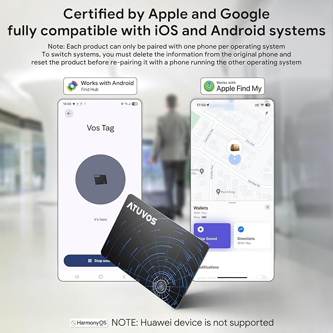 ATUVOS Air Tag Smart Card Pro for Android & iOS, Dual System Rechargeable Wallet Tracker Works with Google Find Hub or Apple Find My APP, Item Finder Locator for Luggage, Suitcase. Slim 1.6mm, 2 Pack