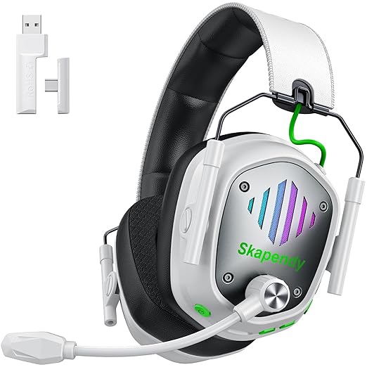 Wireless Gaming Headset for PC, PS5, PS4, Switch, Mac, Mobile Phone, USB&Type-C 2.4GHz Gaming Headphones with ENC Noise Cancelling Mic, 50mm Drivers, 3D Surround Sound, Cool RGB Light, 50H GameTime