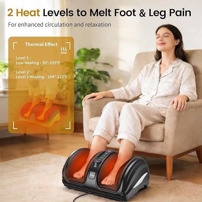 TISSCARE Foot Massager for Neuropathy: Shiatsu Feet Massager with Heat for Plantar Fasciitis, Pain Relief, Circulation, Deep Kneading Relaxation Massage for Women Men
